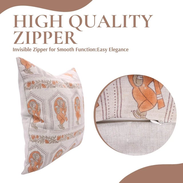 Art Deco Fabdivine Handmade Block Print Pillow Cover Farmhouse & Aesthetic Room Decor Cushion, Home Gift Size 18x18- Sundari For Sale - Image 3 of 5