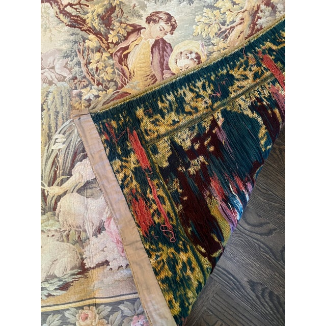 Vintage French Tapestry Wall Hanging with Aubusson Figures, Roses, Sheep and Cherubs For Sale In Atlanta - Image 6 of 12