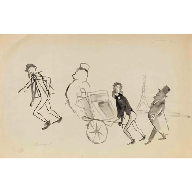 Mino Maccari, Souvenir de Paris, Artwork on Paper, 1950s For Sale