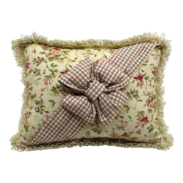 Vintage Floral Bow Wrapped Decorative Pillow For Sale