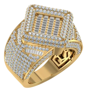 10K Yellow Gold Round Baguette Diamond Designer Mens Ring 4 Cttw, Size 10