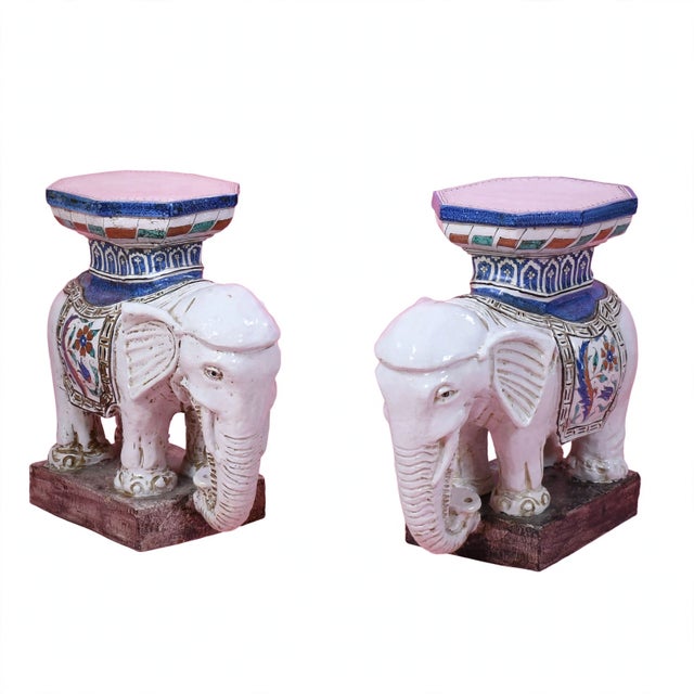 Chinoiserie Late 20th Century Pair of Chinoiserie White Elephant Garden Seats For Sale - Image 3 of 5