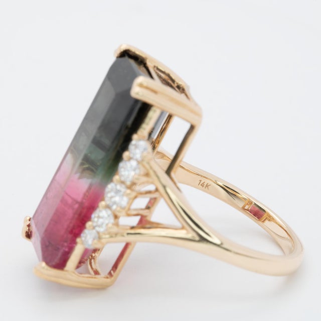 Pink 15.1Ct Bi-Color Tourmaline Ring With Earth Mined Diamond Accents: Solid 14k Gold, Size 6.75 For Sale - Image 8 of 8