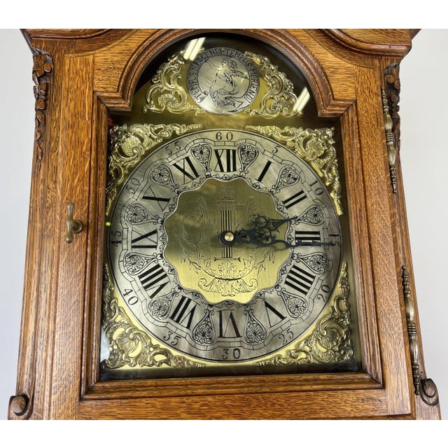 Vintage Grandfather Clock in Oak For Sale - Image 4 of 17