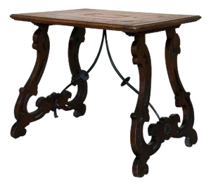 Spanish Baroque Side Table with Lyre Legs and Marquetry Top, 1850