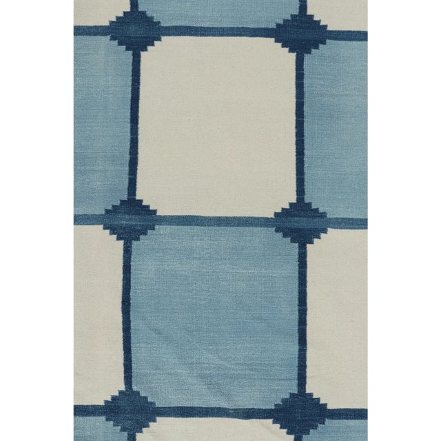 Contemporary Rug & Kilim’s Contemporary Dhurrie Rug in Blue With White Geometric Patterns For Sale - Image 3 of 7