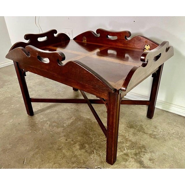 English Georgian Mahogany Inlaid butler's tray table. This classic table was known for its versatility, This table gallery...
