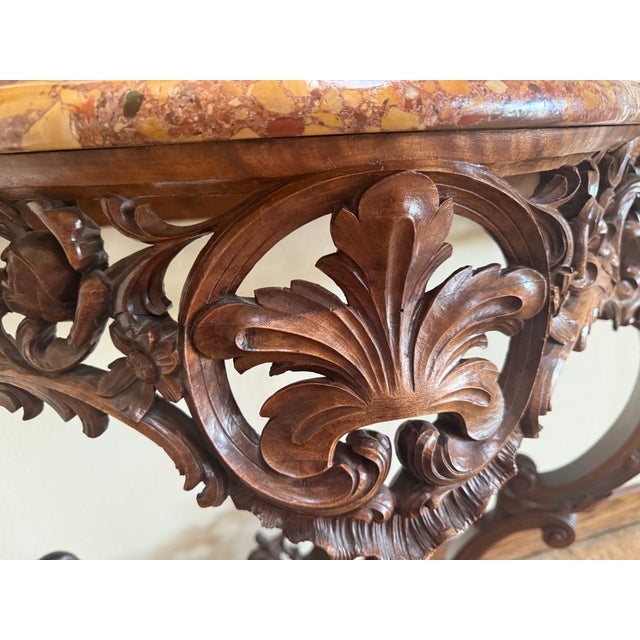Late 19th Century Late 19th Century Italian Hand Carved Walnut Wall Console With Marble Top For Sale - Image 5 of 15