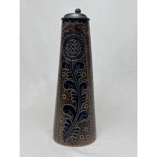 Mid 20th Century Art Nouveau German Pewter & Ceramic Pitcher For Sale - Image 5 of 9