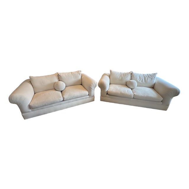 Pair of Kreiss Giverny Cream Chenille Upholstery Loveseats For Sale