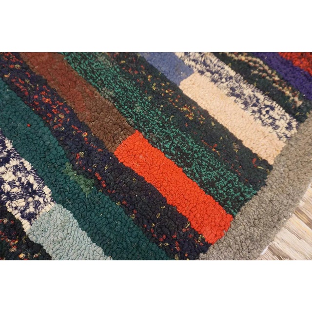 1950s Vintage American Hooked Multicolor Stripe Folk Art Small Wool Rug For Sale - Image 10 of 14