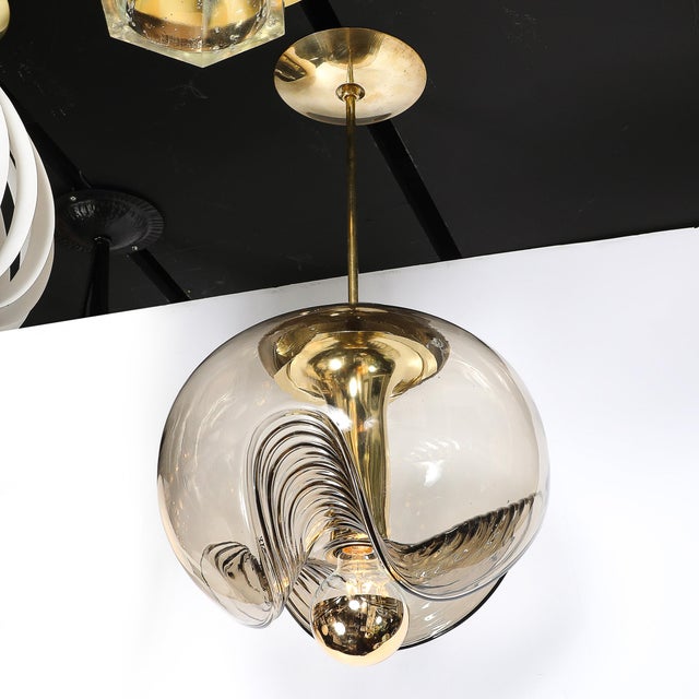 Mid-Century Smoked Glass Undulating Pendant Chandelier by Peill & Putzler For Sale - Image 9 of 14