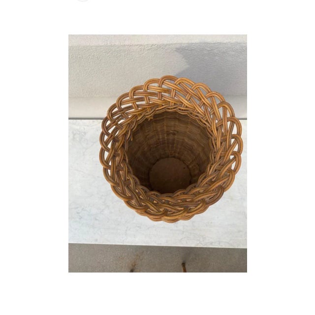 Large French Mid-Century Wicker Vase For Sale - Image 4 of 6