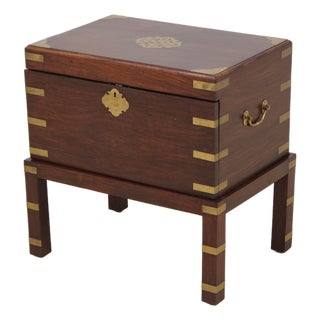 Vintage Asian Inspired Brass Inlaid Box on Stand For Sale
