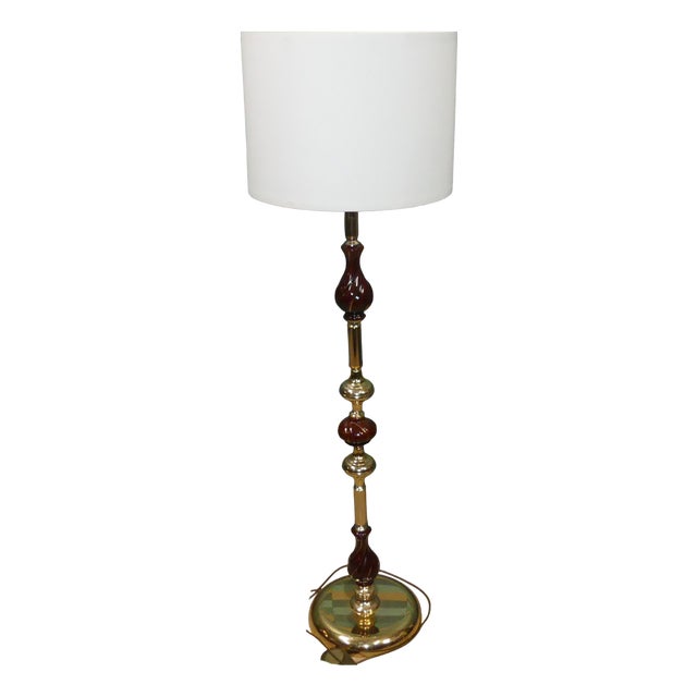 Brass and Ceramic Floor Lamp, 1970s For Sale