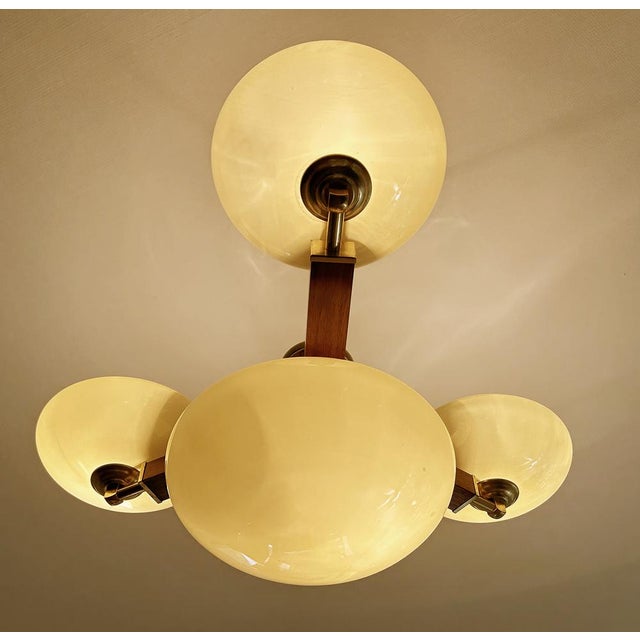 Art Deco Pendant Light in Wood & Glass, 1930s For Sale - Image 9 of 16