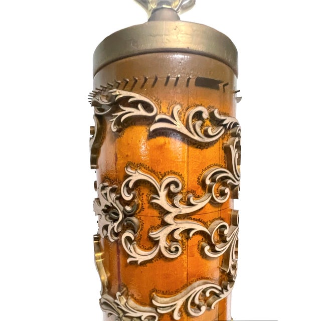 Wood Antique Wallpaper Printing Roller Table Lamps-A Pair For Sale - Image 7 of 12