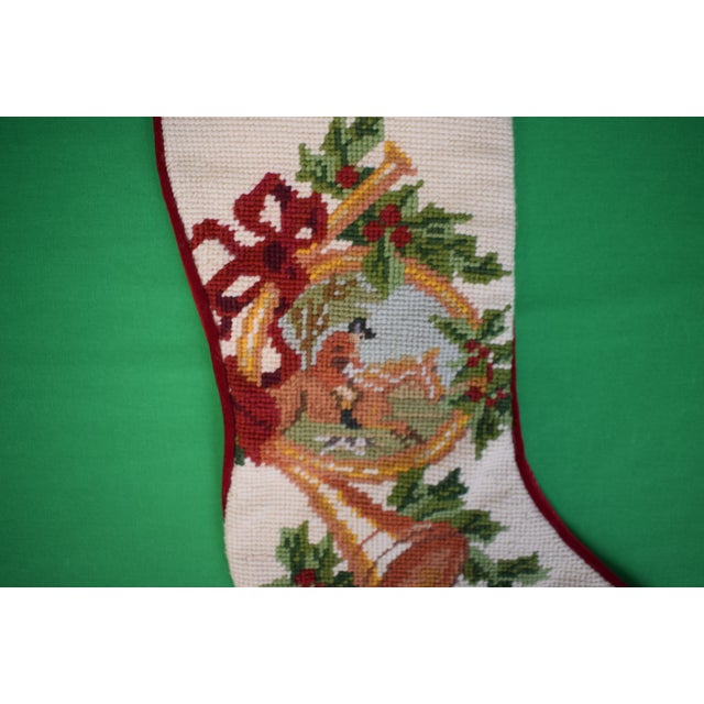 Hand Needlepoint Fox-Hunter Christmas Stocking W/ Red Velvet Backing For Sale - Image 4 of 4