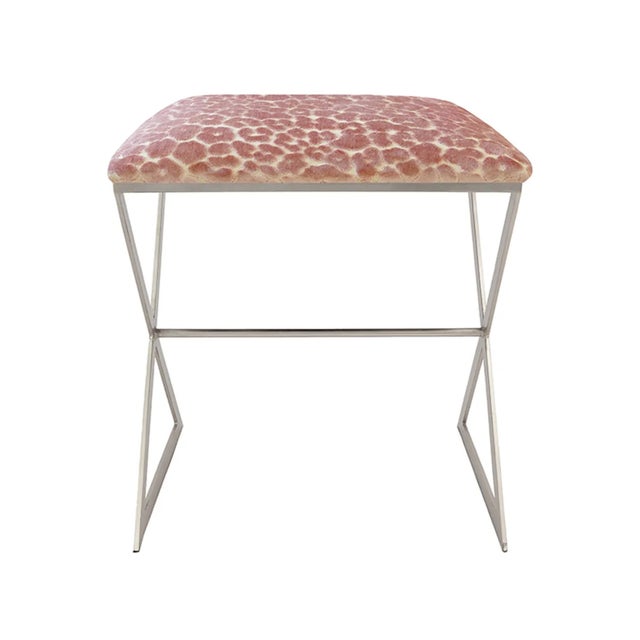X marks the spot for style! The X Side stool, with its polished nickel frame and cushion in luxe pink leopard print...