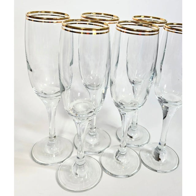 Vintage Gold Trimmed Champagne Flutes- Set of 6 For Sale - Image 4 of 11