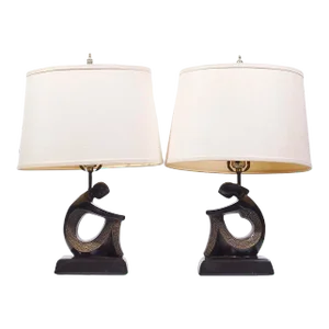Frederic Weinberg Style f.a.i.p. Mid Century Figurative Table Lamps - Pair