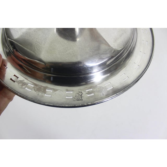 Metal Vintage Silverplate Pedestal Dish Small Footed Pierced Tray For Sale - Image 7 of 7