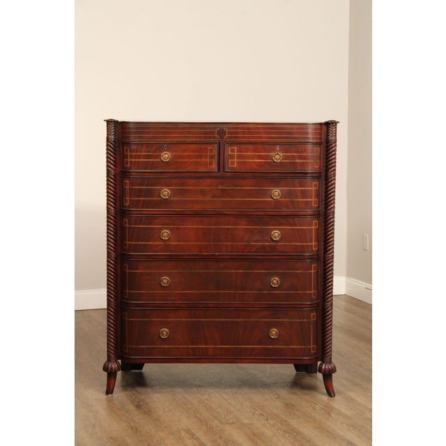 Edwardian Style Custom Mahogany Inlaid High Chest Of Drawers For Sale - Image 17 of 18