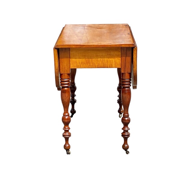 Late 18th Century Antique Federal Tiger Maple & Cherry Drop Leaf Dining Table For Sale - Image 10 of 12