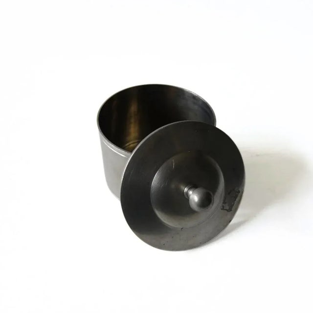 Antique Art Deco Pewter Container with Lid and Brass Details from Gab, Sweden, 192 For Sale - Image 3 of 5