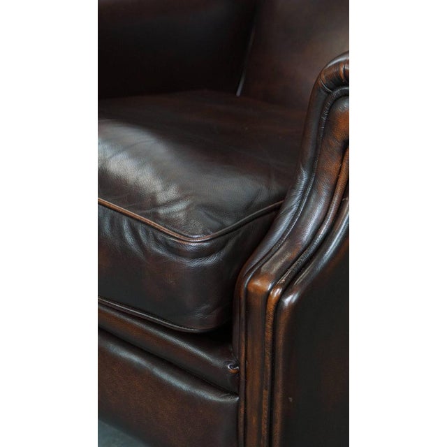 English-Style Wing Chair in Cowhide Leather For Sale - Image 10 of 14
