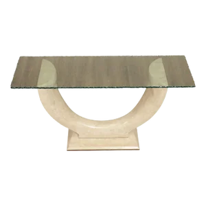 Late 20th Century Organic Modern Tessellated Faux Stone & Glass Top Console Table