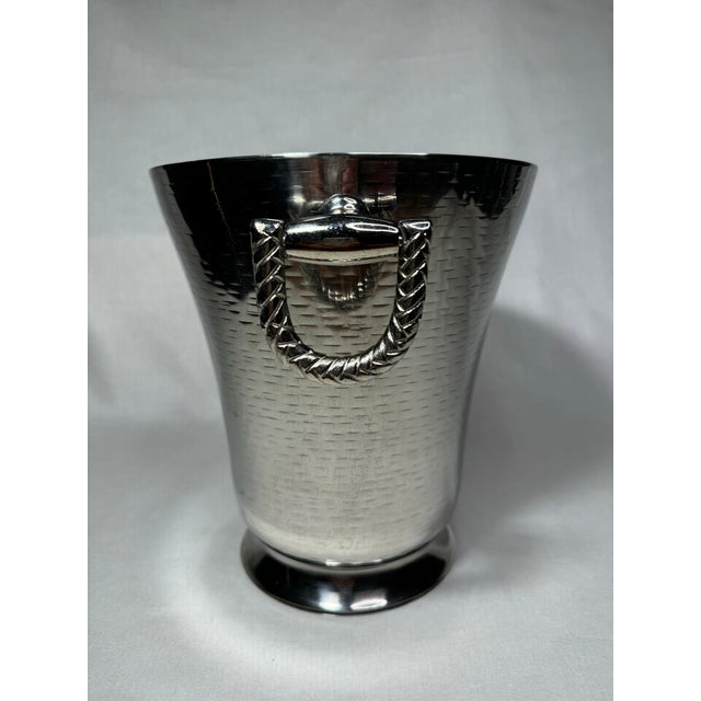 Vintage Hollywood Regency Hammered Metal Insulated Ice Bucket For Sale - Image 4 of 12