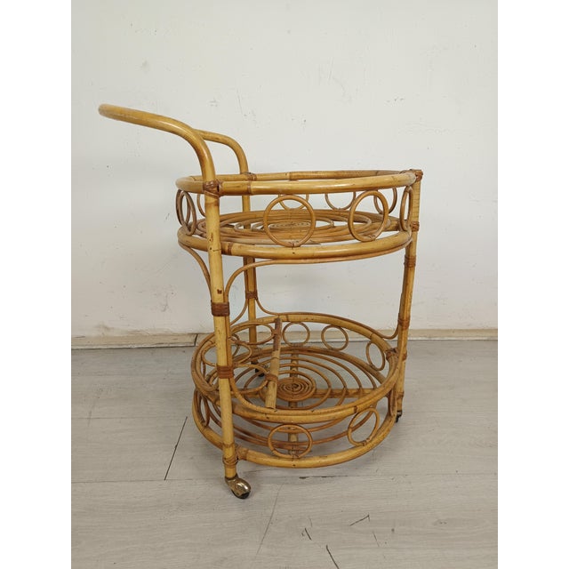 Vintage Rattan Serving Bar Cart, 1960s For Sale - Image 3 of 15