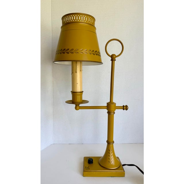 Mid 20th Century Vintage French Empire Bouillotte Mustard and Gold Tole Library Table Lamp For Sale - Image 5 of 11