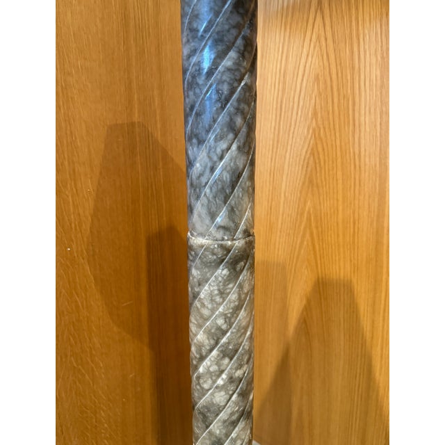 Stone Vintage Gray and Cream Marble Pedestal With Twisted Column For Sale - Image 7 of 12