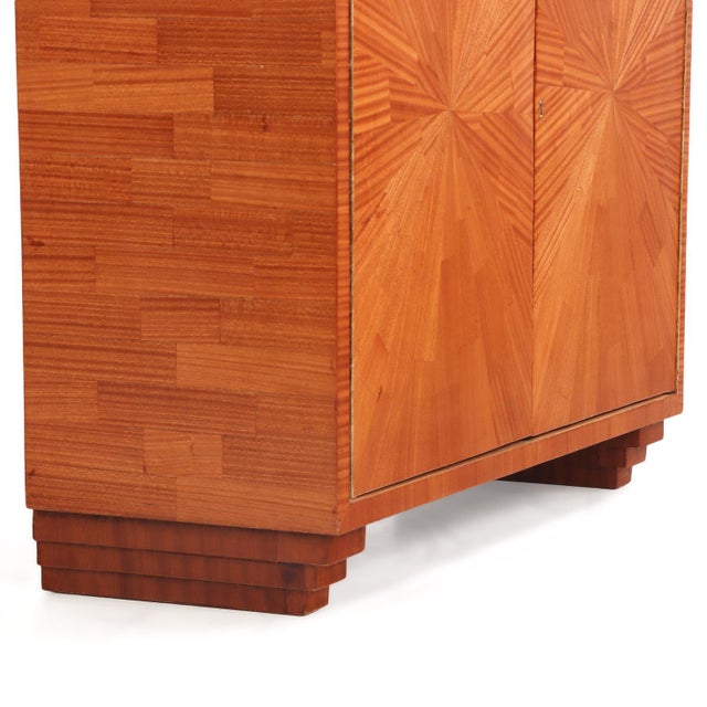 Wood Two Door Mahogany Parquet Cabinet, in the Manner of Jean-Michel Frank For Sale - Image 7 of 8