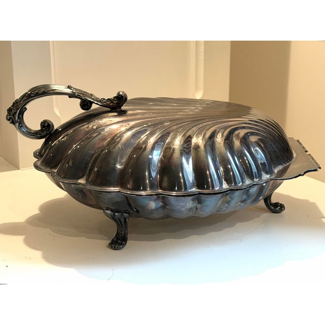 Shabby Chic Vintage Silver Plate Clam Shell Serving Dish For Sale - Image 3 of 9