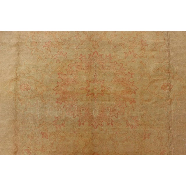 Light Colors Antique Borlu Oushak Fine Rug in Buttery Yellow, Salmon and Green For Sale - Image 9 of 11