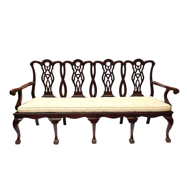 19th C. Chippendale Style Four Seater Settee, mahogany, with finely carved back splat, cane seating with fitted cushion,...