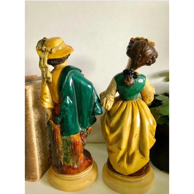 Art Nouveau Vintage Borghese Chalkware Boy & Girl Statues - a Pair For Sale - Image 3 of 6