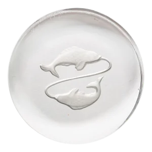 Val Saint Lambert France Engraved Glass Disc Pisces Paperweight