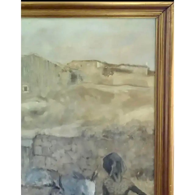 Beige Large Mid Century Spanish Oil on Canvas Painting - Tres Burros, Signed and Dated For Sale - Image 8 of 12