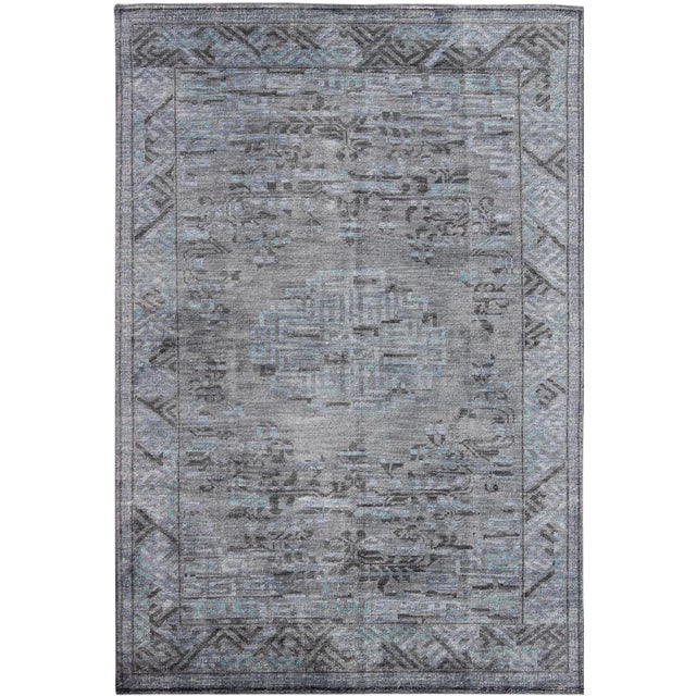 Modern Khotan With Medallion Design in Warm Gray, Brown, Blue and Charcoal 8'2 X 11'6 For Sale