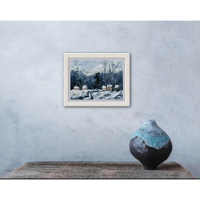 Little Cottages in the Snow Oil on linen panel 12x9 Signed Haas Unframed. Frames shown are sample only.