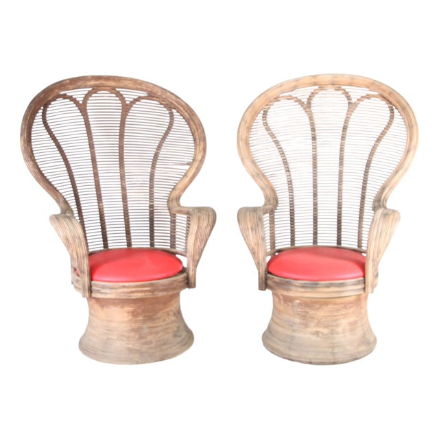 Set of Rattan Bergere Chairs, 1970s For Sale