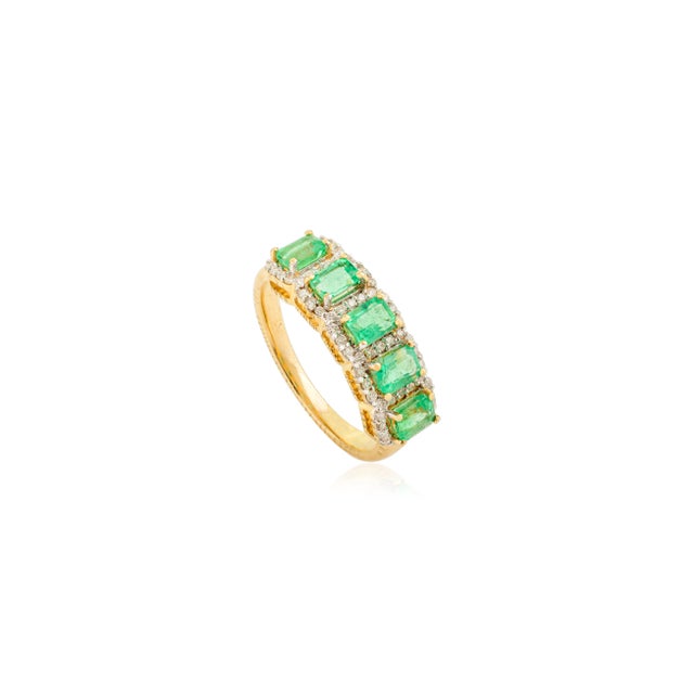 5 Octagon Cut Emerald Halo Diamond Ring Size 6 For Sale - Image 4 of 15