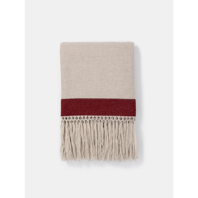 Early 21st Century Merino Wool Fringed Red-Banded Throw by Villa Como For Sale - Image 5 of 5