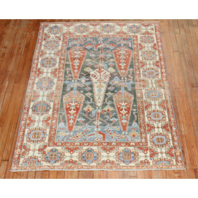 Industrial Antique Zabihi Collection Dramatic Accent Size Persian Bakhtiari Rug - 4'7" x 6'5" For Sale - Image 3 of 6