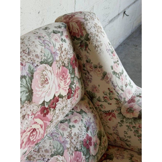 Floral Upholstered Lounge Chair Danish Mid-Century Modern 1970s For Sale - Image 9 of 11