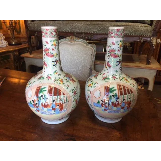 Pair of Vintage Chinese Gourd Form Famille Rose Vase